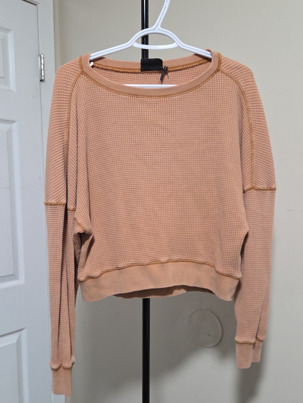 Urban Outfitters Peach Waffle-Knit Crewneck Sweater